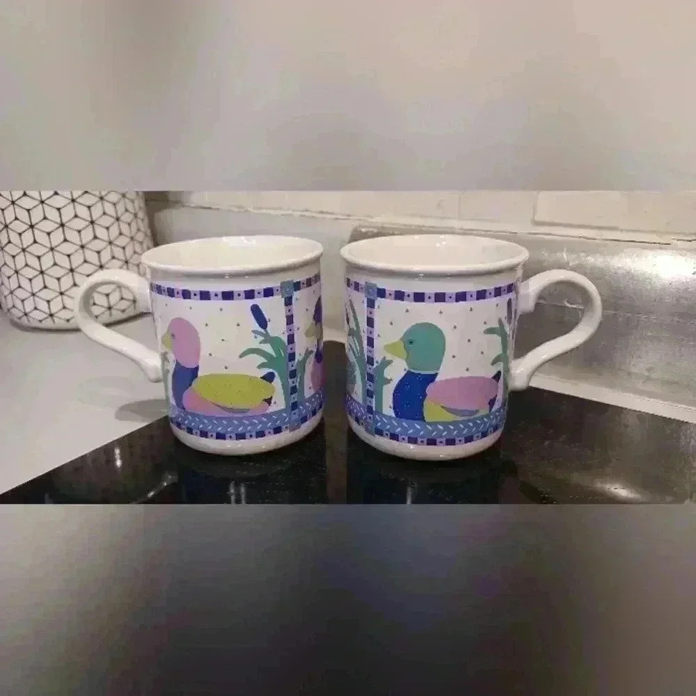 Vintage American Greetings Designers Collection Duck Coffee Tea Mug Cup Set of 2